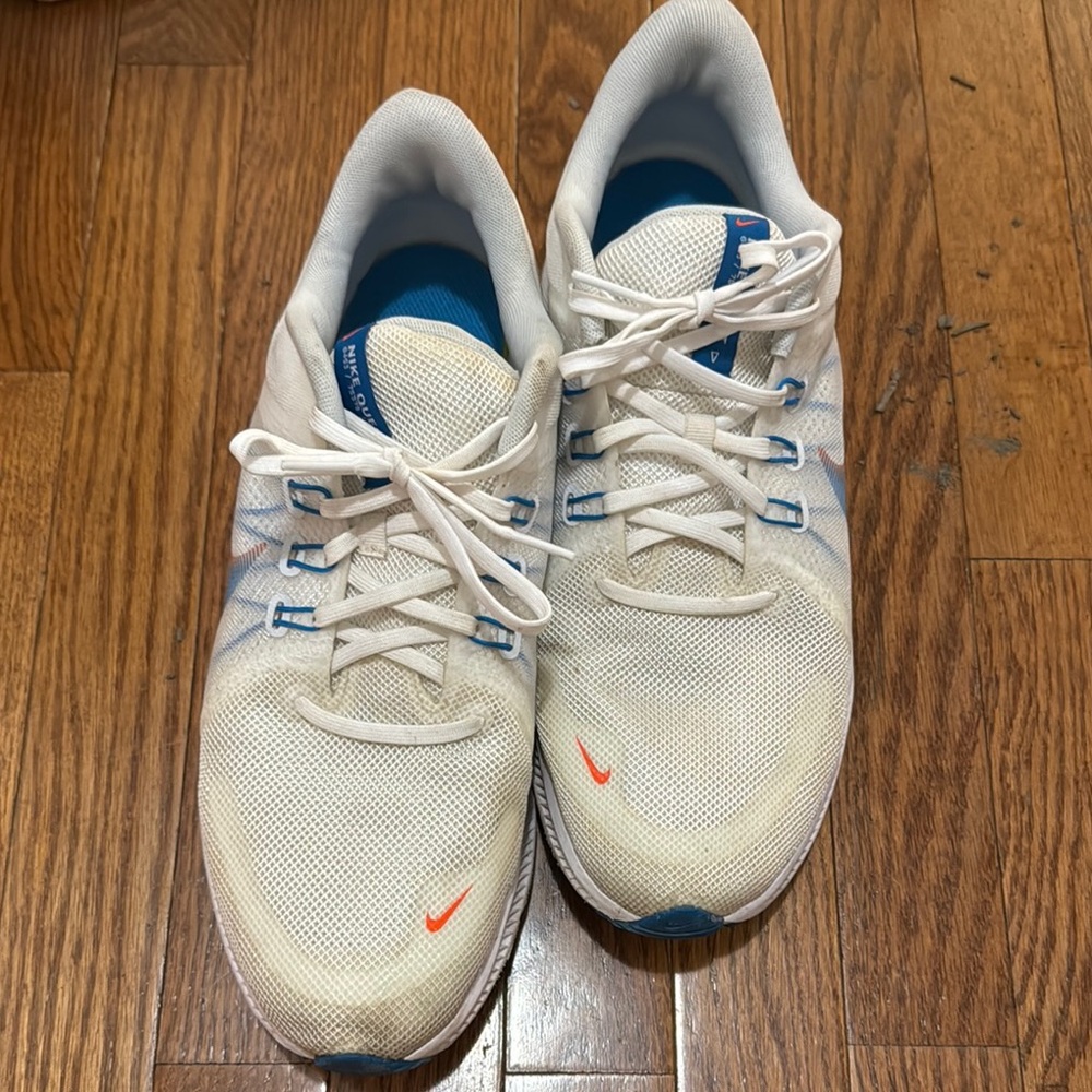 Nike White and Blue Athletic Shoes with Mesh Upper